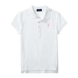 EUC. Sz M (8-10) Polo Ralph Lauren Girls White Stretch Mesh Polo Shirt Pink Pony
